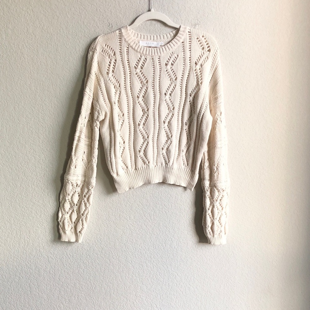 Astr Pointelle Open Knit Lightweight Sweater Cream Ivory Layering Lagenlook